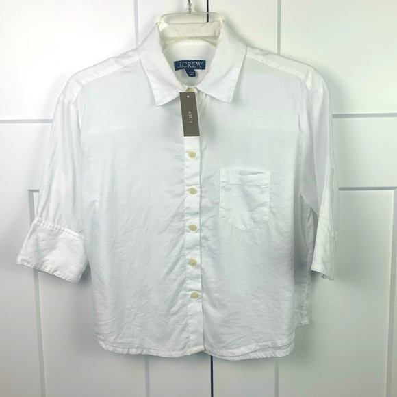 NWT J Crew Size 0 XS Herringbone twill button-up shirt White Career Corpcore - Picture 1 of 6